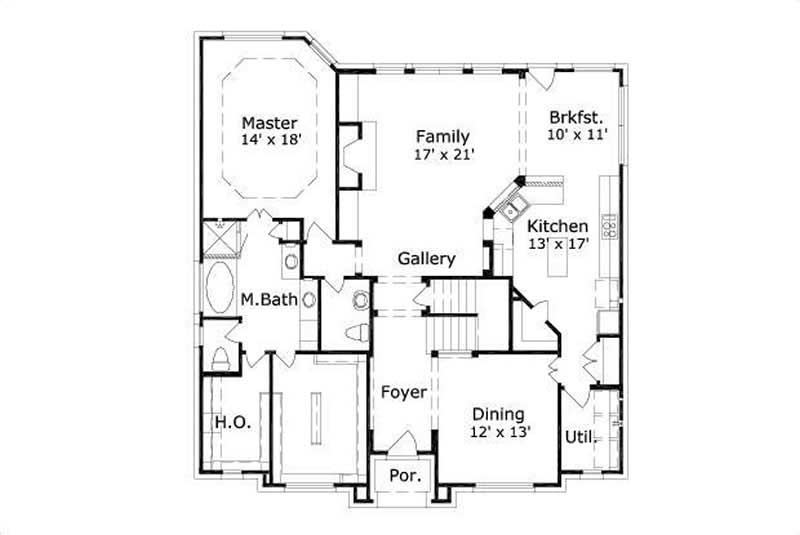 Floor Plan First Story of Traditional Plan #156-1309