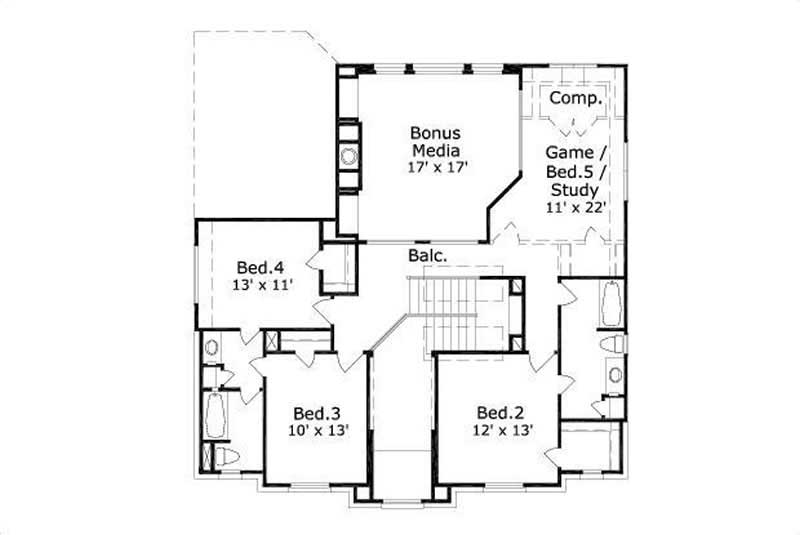 Floor Plan Second Story of Traditional Plan #156-1309