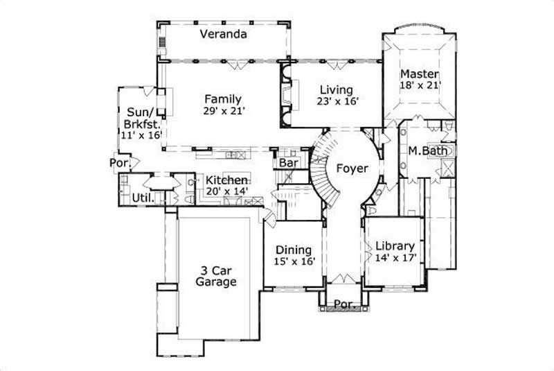 Floor Plan First Story of Luxury Plan #156-1313