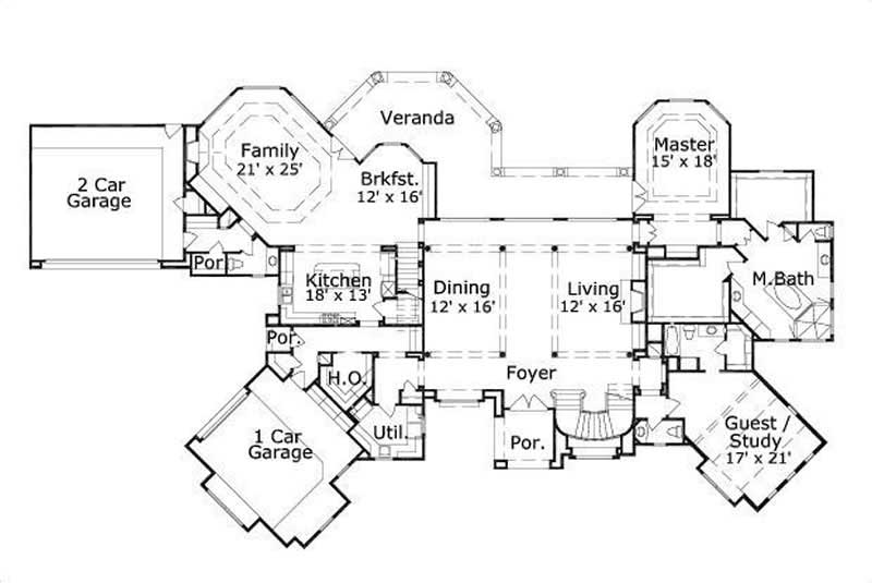 Floor Plan First Story of Country Plan #156-1316