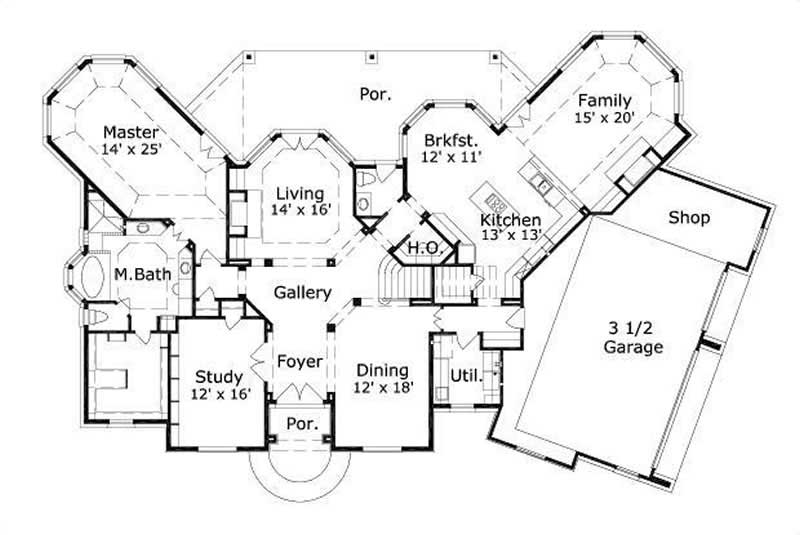 Floor Plan First Story of French Plan #156-1317