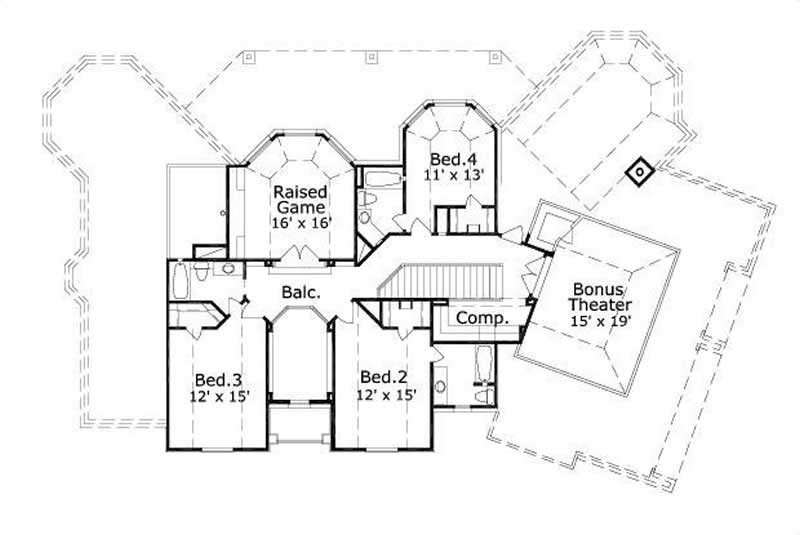 Floor Plan Second Story of French Plan #156-1317