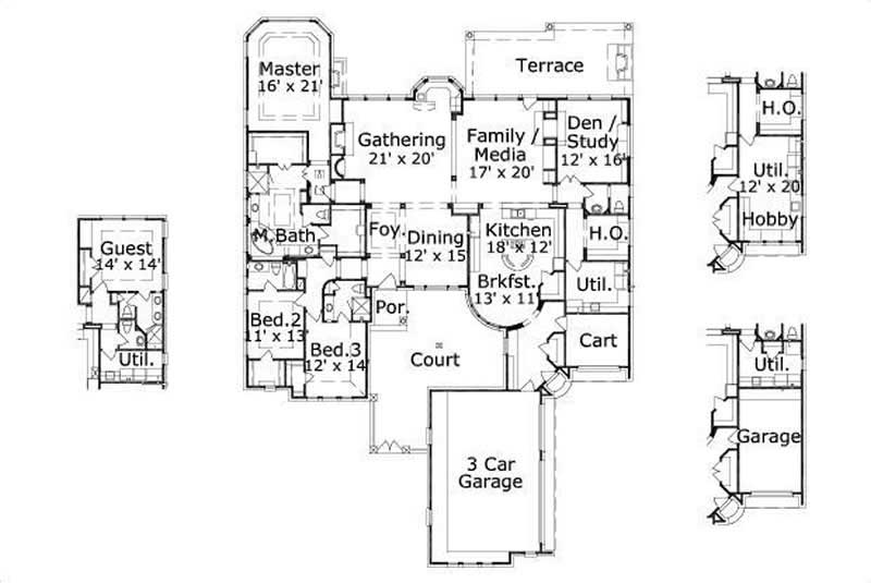 Floor Plan First Story of Luxury Plan #156-1318
