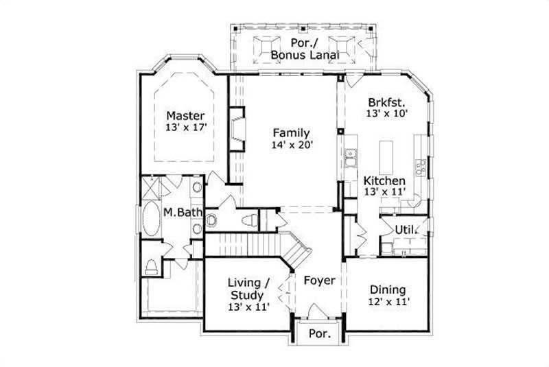 Floor Plan First Story of Traditional Plan #156-1330