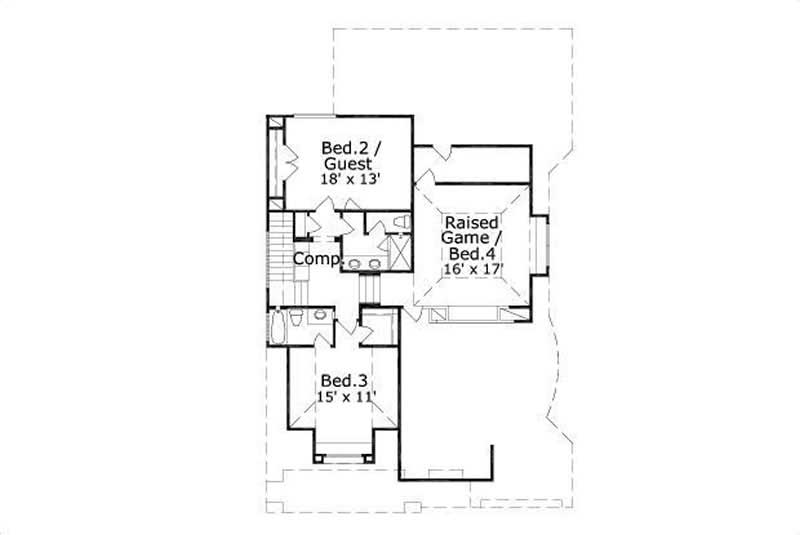 Floor Plan Second Story of Spanish Plan #156-1332