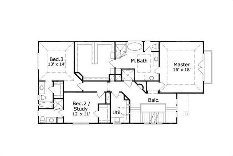Floor Plan Second Story of Spanish Plan #156-1333