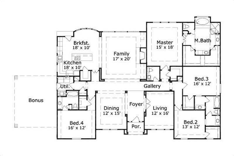 Floor Plan First Story of Ranch Plan #156-1338