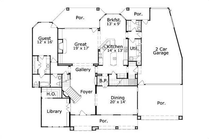 Floor Plan First Story of Country Plan #156-1339