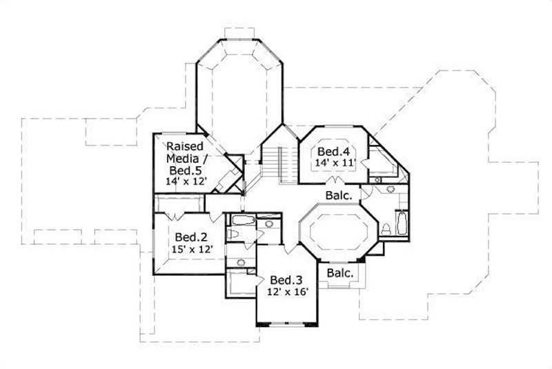 Floor Plan Second Story of Mediterranean Plan #156-1340