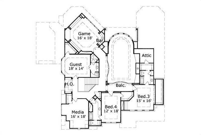 Floor Plan Second Story of Luxury Plan #156-1342