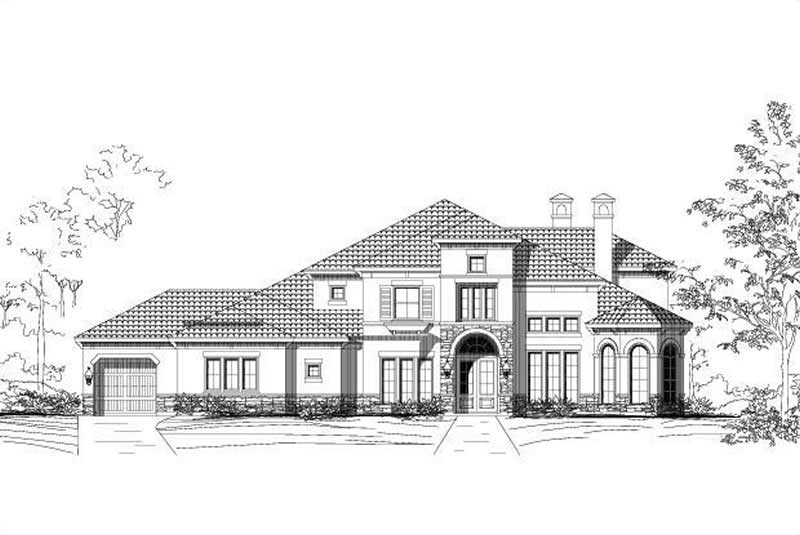 Front elevation of Tuscan home (ThePlanCollection: House Plan #156-1343)