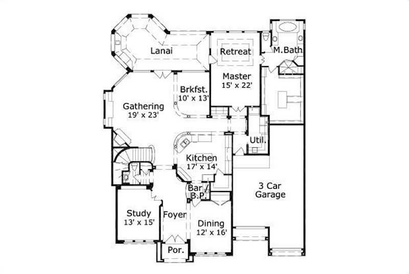 Floor Plan First Story of Mediterranean Plan #156-1344