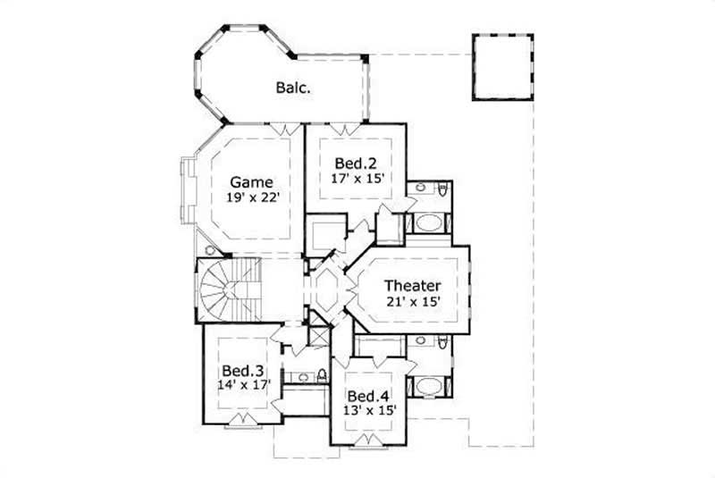 Floor Plan Second Story of Mediterranean Plan #156-1344