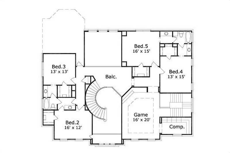 Floor Plan Second Story of Luxury Plan #156-1346