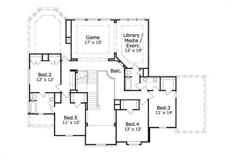 Floor Plan Second Story of Luxury Plan #156-1351