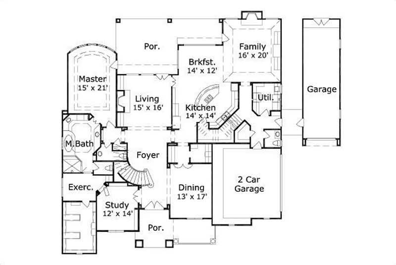Floor Plan First Story of Country Plan #156-1352