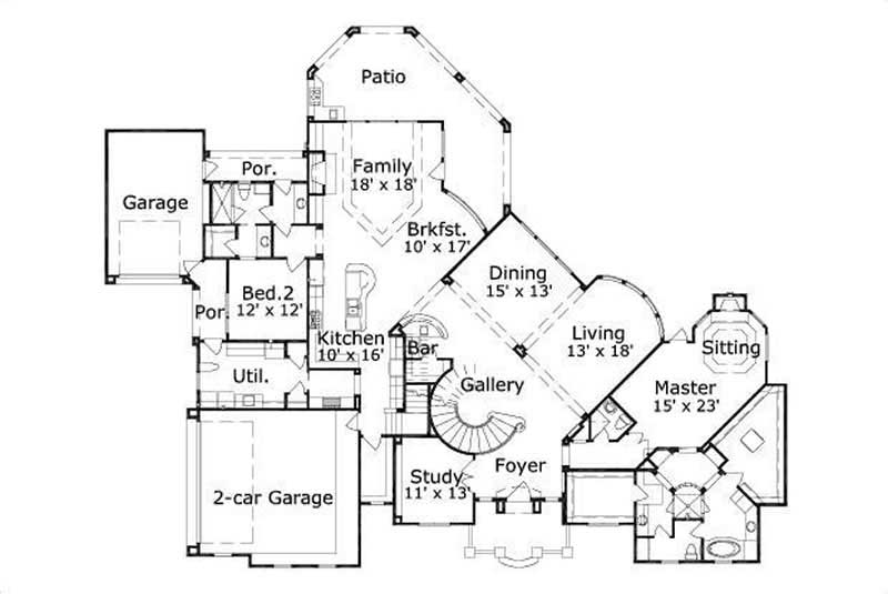 Floor Plan First Story of French Plan #156-1353