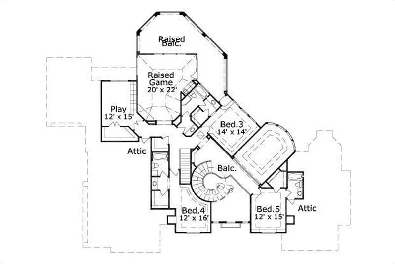 Floor Plan Second Story of French Plan #156-1353
