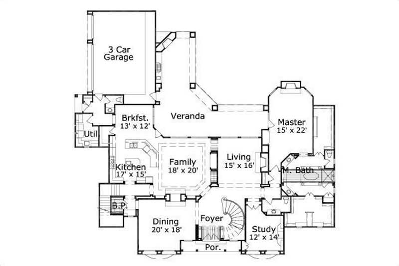 Floor Plan First Story of Luxury Plan #156-1355