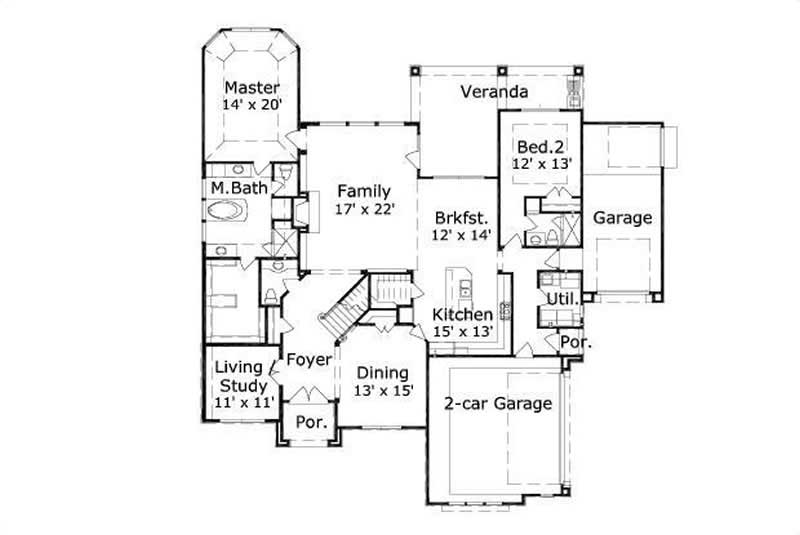 Floor Plan First Story of Country Plan #156-1356