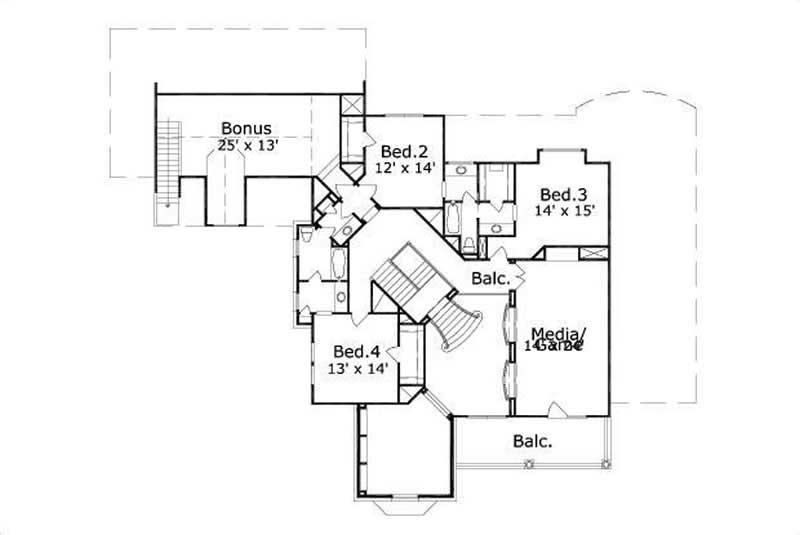 Floor Plan Second Story of Luxury Plan #156-1357