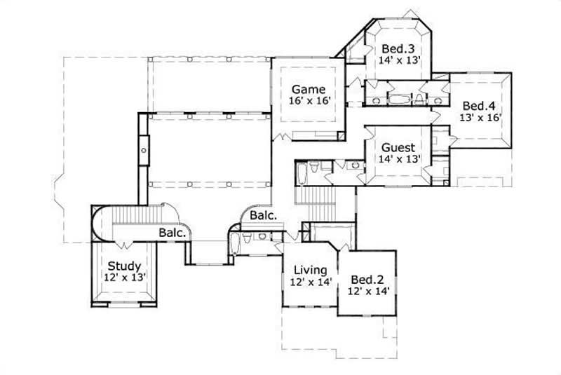 Floor Plan Second Story of Luxury Plan #156-1358
