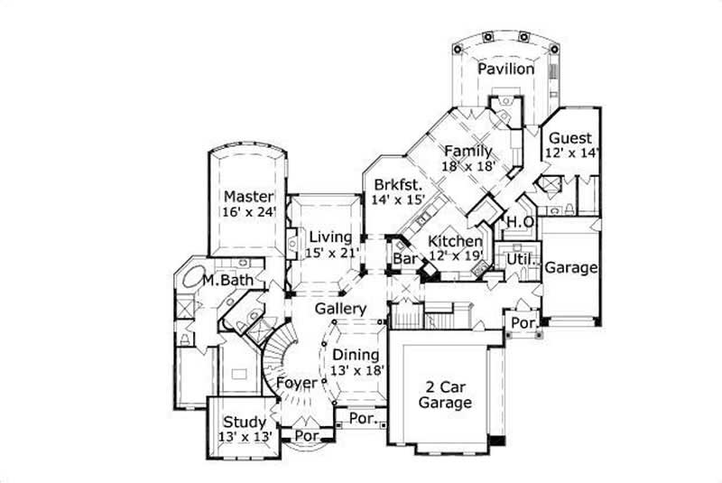 Floor Plan First Story of Country Plan #156-1360