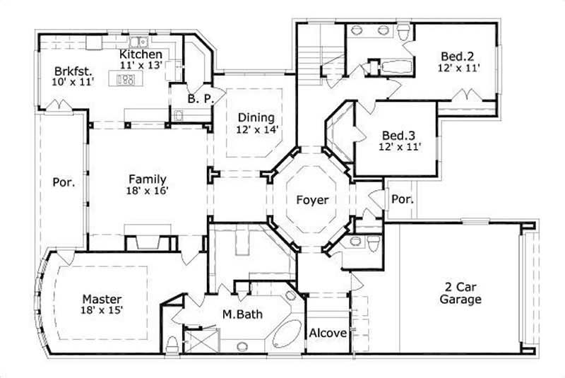 Floor Plan First Story of Traditional Plan #156-1361