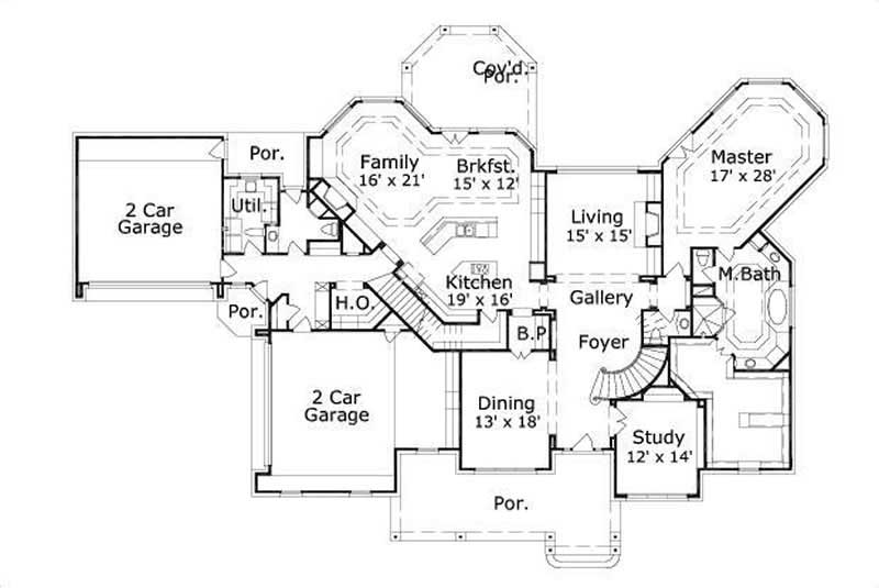 Floor Plan First Story of Luxury Plan #156-1363