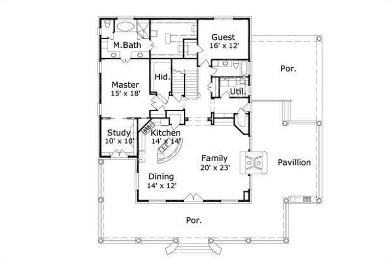 Floor Plan First Story of Country Plan #156-1364