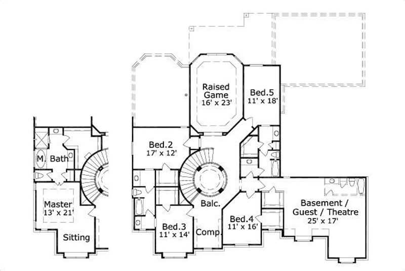 Floor Plan Second Story of Luxury Plan #156-1366
