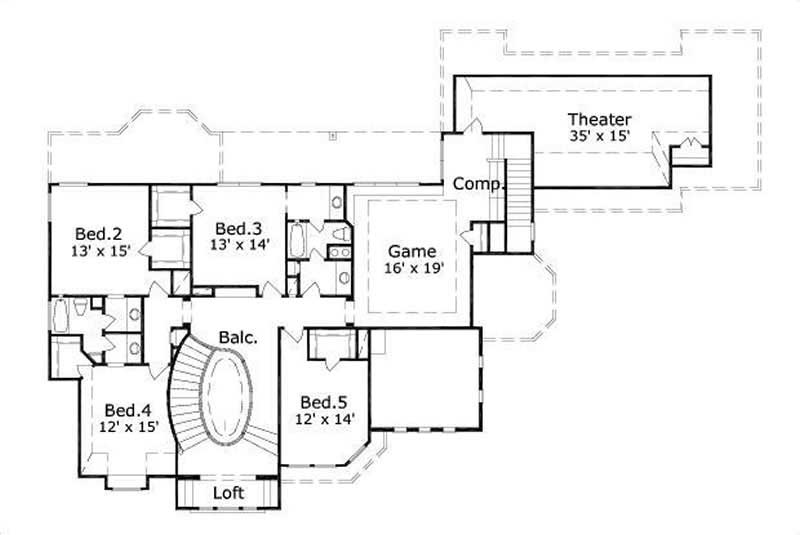 Floor Plan Second Story of Luxury Plan #156-1367