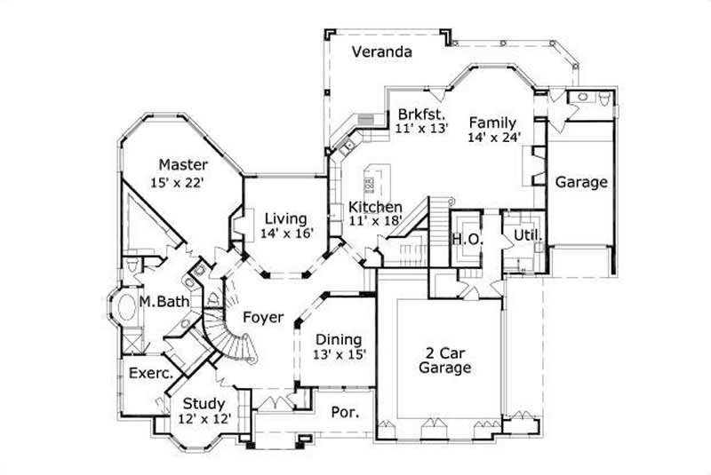 Floor Plan First Story of Luxury Plan #156-1368