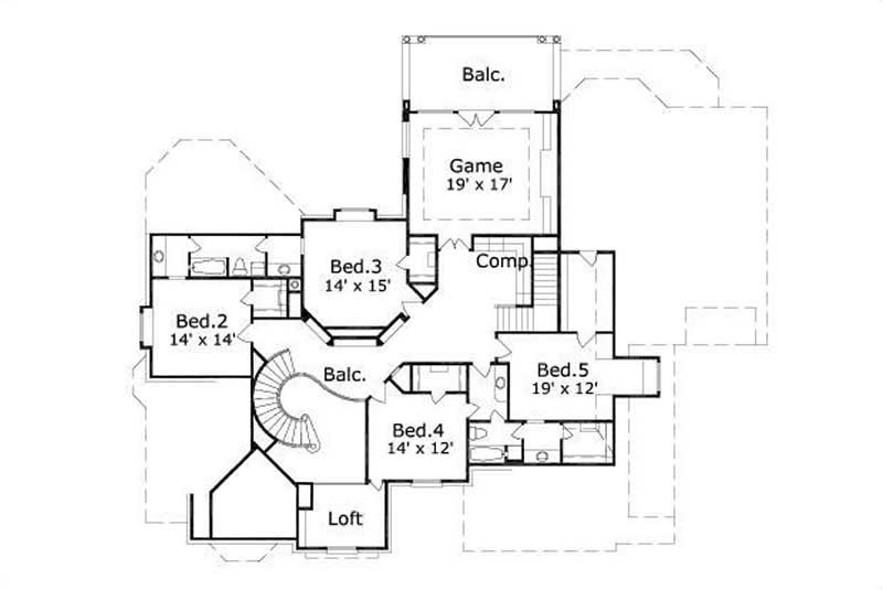 Floor Plan Second Story of Luxury Plan #156-1368
