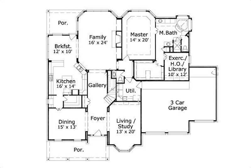 Floor Plan First Story of Luxury Plan #156-1369