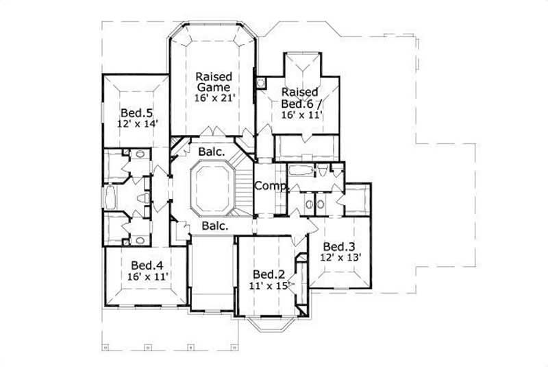 Floor Plan Second Story of Luxury Plan #156-1369