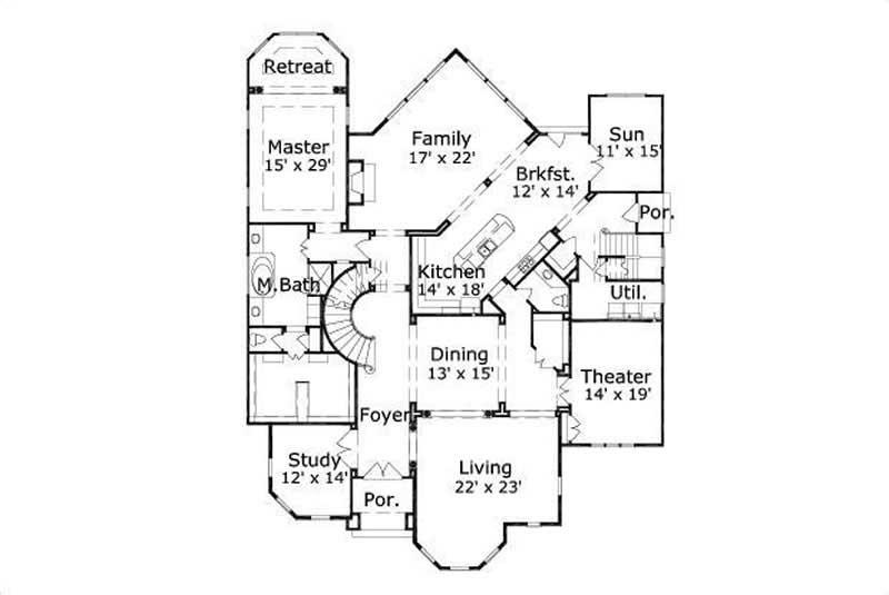 Floor Plan First Story of Luxury Plan #156-1370