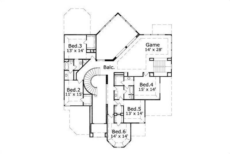 Floor Plan Second Story of Luxury Plan #156-1370