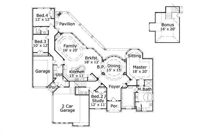 Floor Plan First Story of Luxury Plan #156-1371