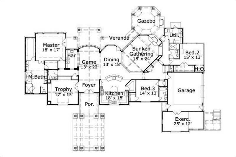 Floor Plan First Story of Country Plan #156-1372