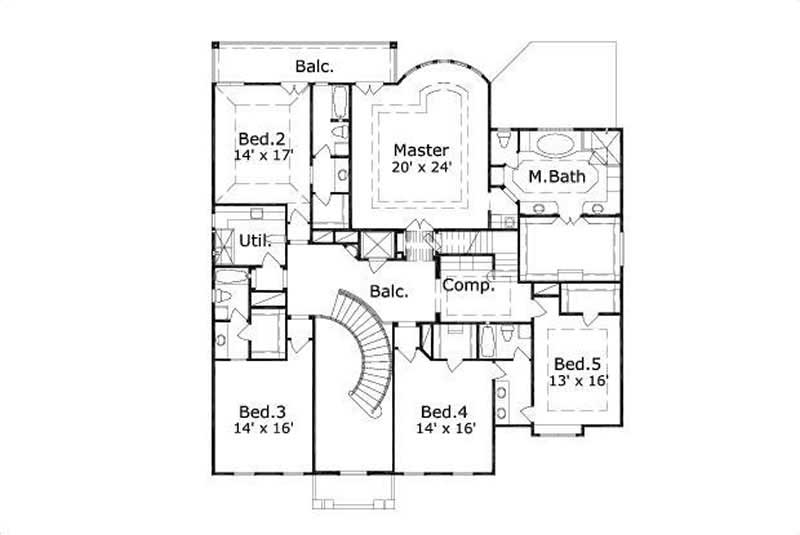 Floor Plan Second Story of Luxury Plan #156-1373