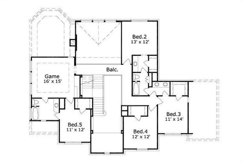 Floor Plan Second Story of Luxury Plan #156-1374