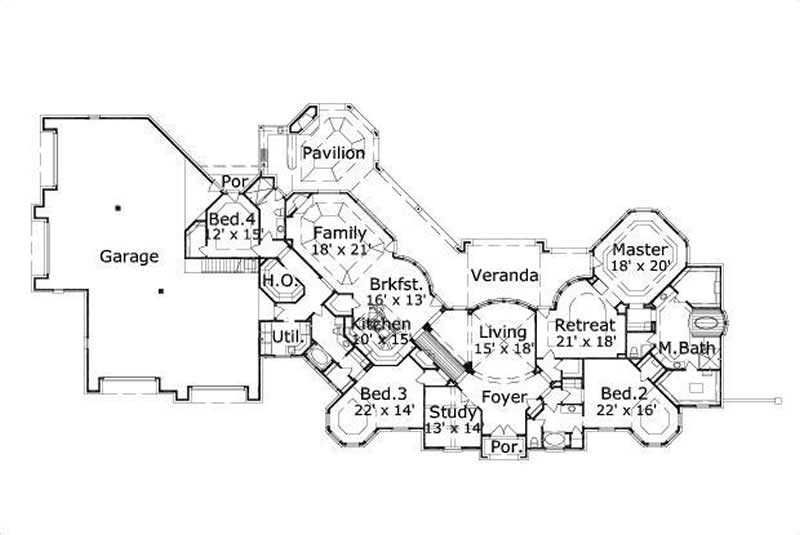 Floor Plan First Story of Country Plan #156-1379