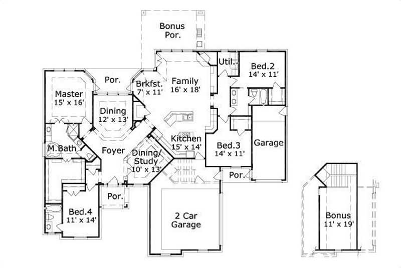 Floor Plan First Story of Country Plan #156-1381