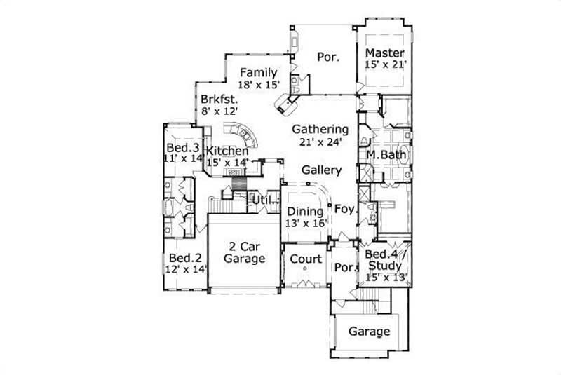 Floor Plan First Story of Mediterranean Plan #156-1382