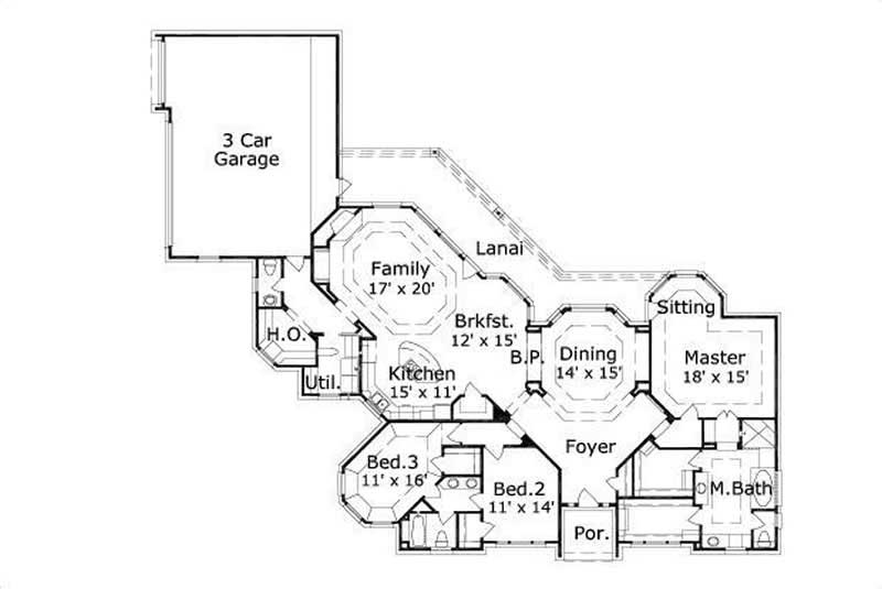 Floor Plan First Story of Ranch Plan #156-1384