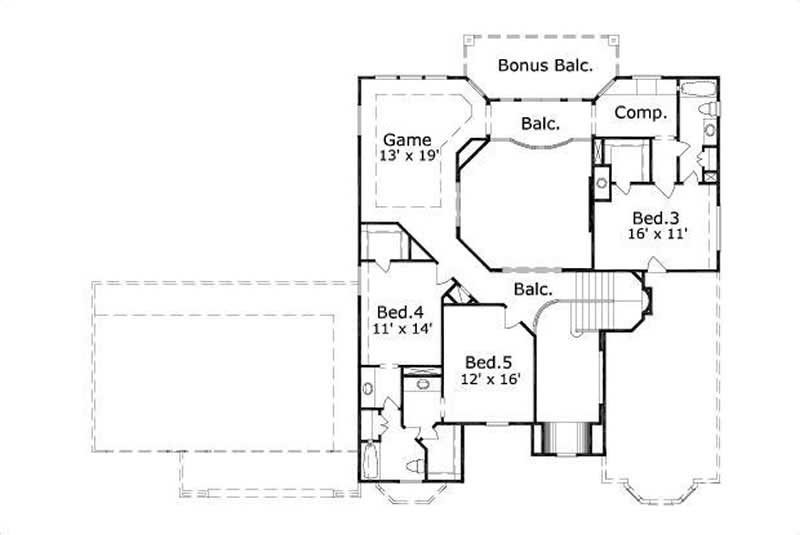 Floor Plan Second Story of Luxury Plan #156-1385