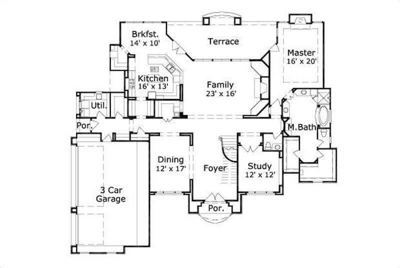 Floor Plan First Story of Country Plan #156-1387