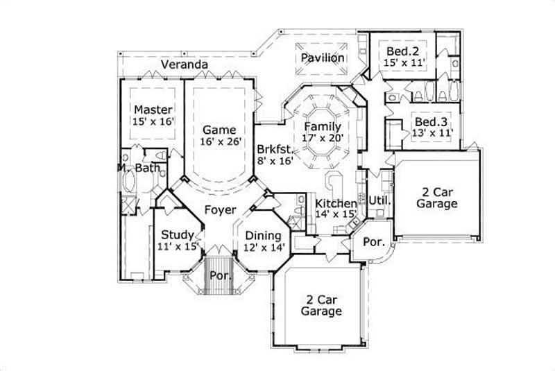 Floor Plan First Story of Ranch Plan #156-1389