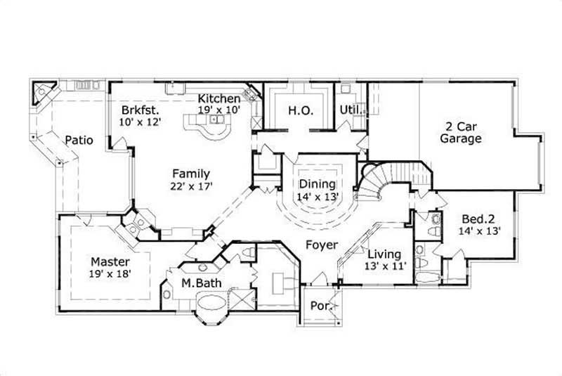 Floor Plan First Story of Country Plan #156-1390